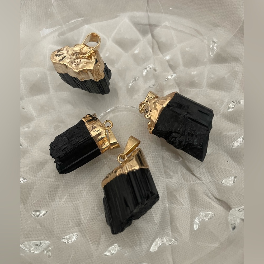 18k Gold Dipped Black Tourmaline Crystal Pendant - image 2